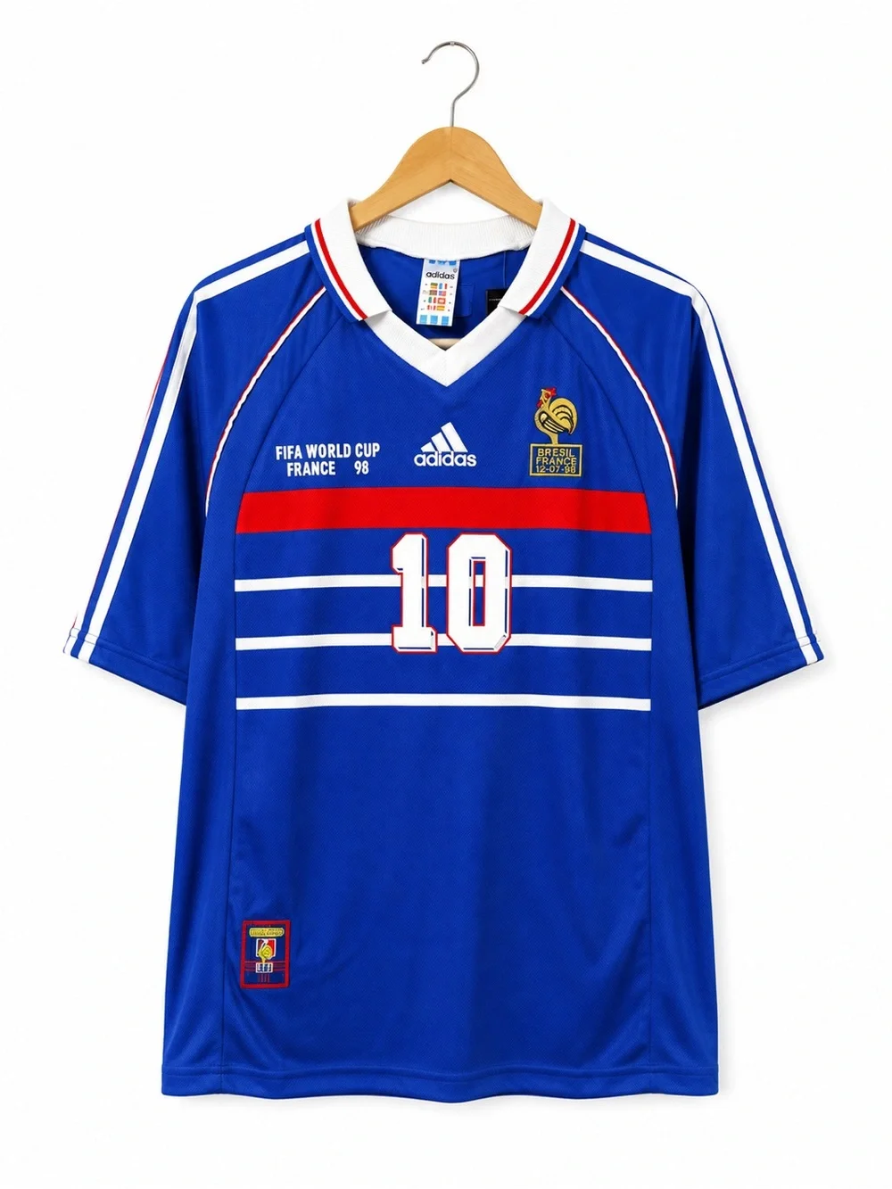 adidas Blue France 98 Soccer Jersey with Red & White Accents